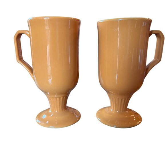 Vtg MCM Shenango China Pedestal Footed Mugs Set Of 2 Orange Irish Coffee Tea - Picture 3 of 12